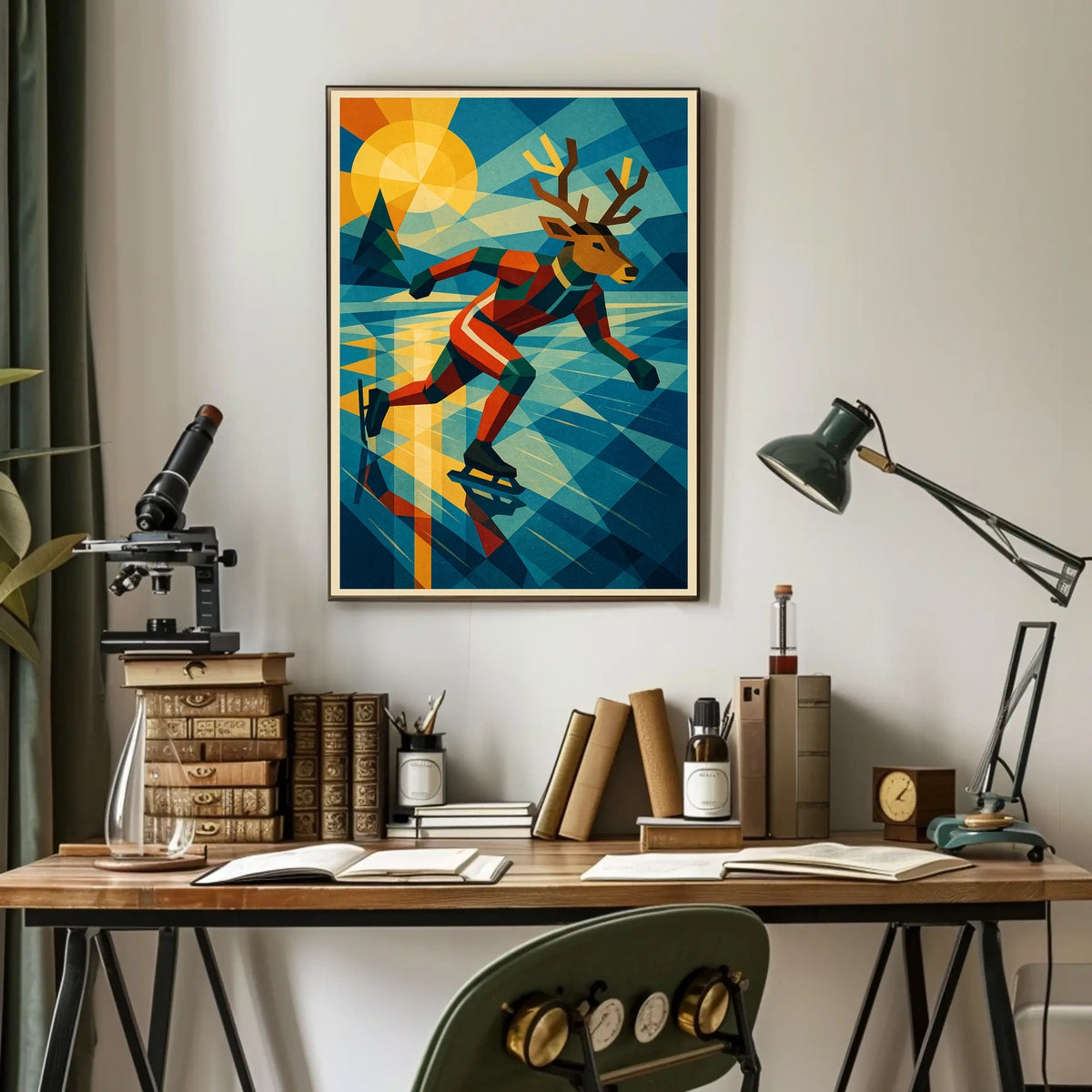 Dashing Deer on Ice: Abstract Sports Poster