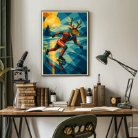 Dashing Deer on Ice: Abstract Sports Poster