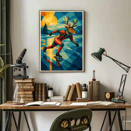 Dashing Deer on Ice: Abstract Sports Poster