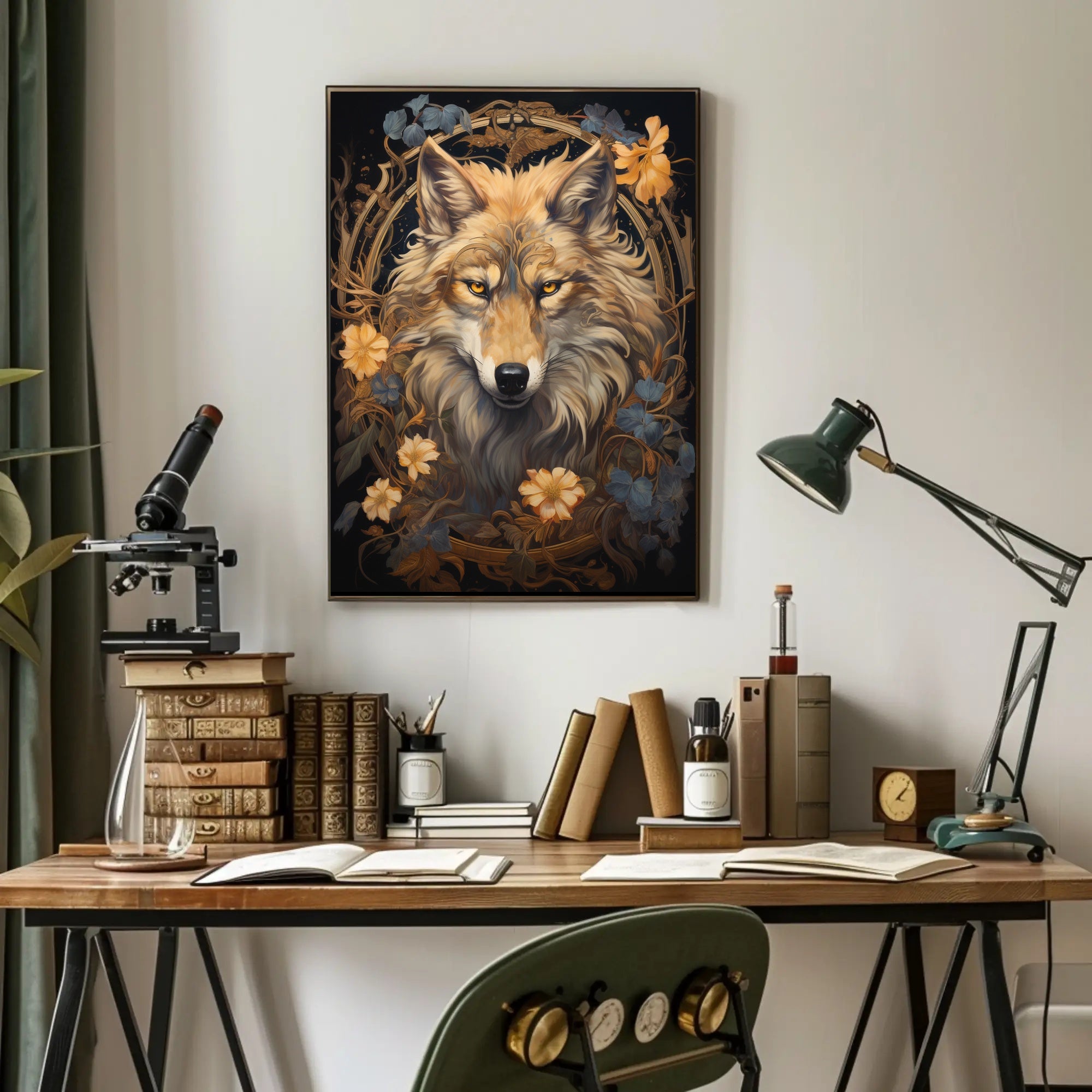 Mystic Wolf Floral Fantasy Animal Poster