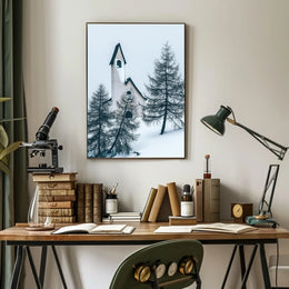 Serene Winter Chapel in Snowy Alpine Landscape