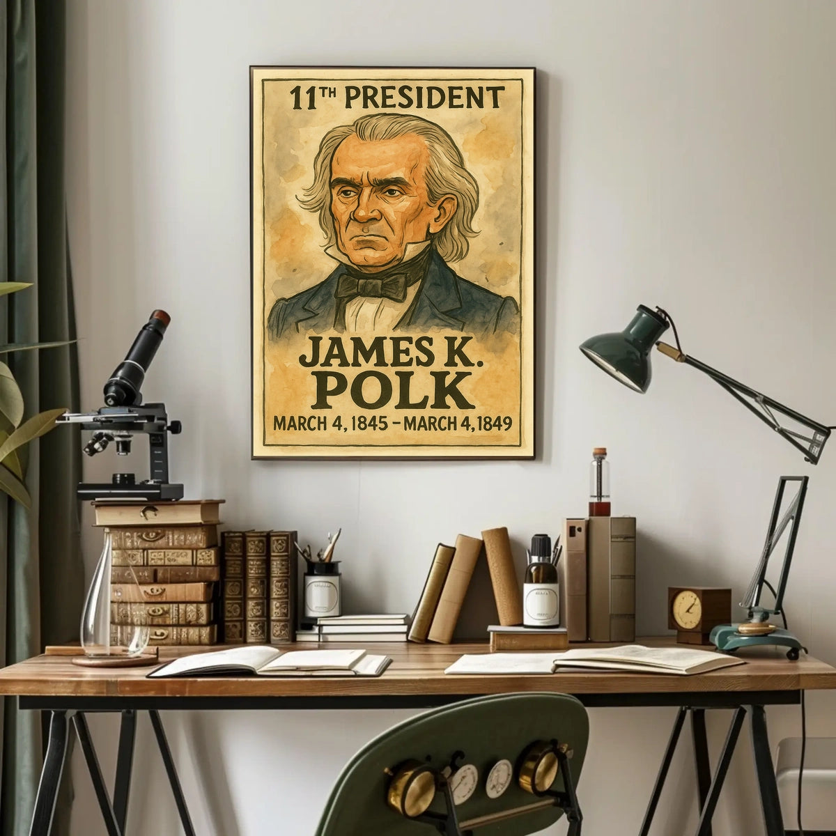James K. Polk 11th President of the United States Exaggerated Cartoon Sketch Poster