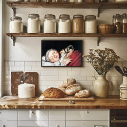 Sleeping Infant Amidst Historical Charm - Artistic Poster