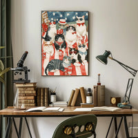 Colorful Patriotic Cats On Picnic Blanket Art Poster