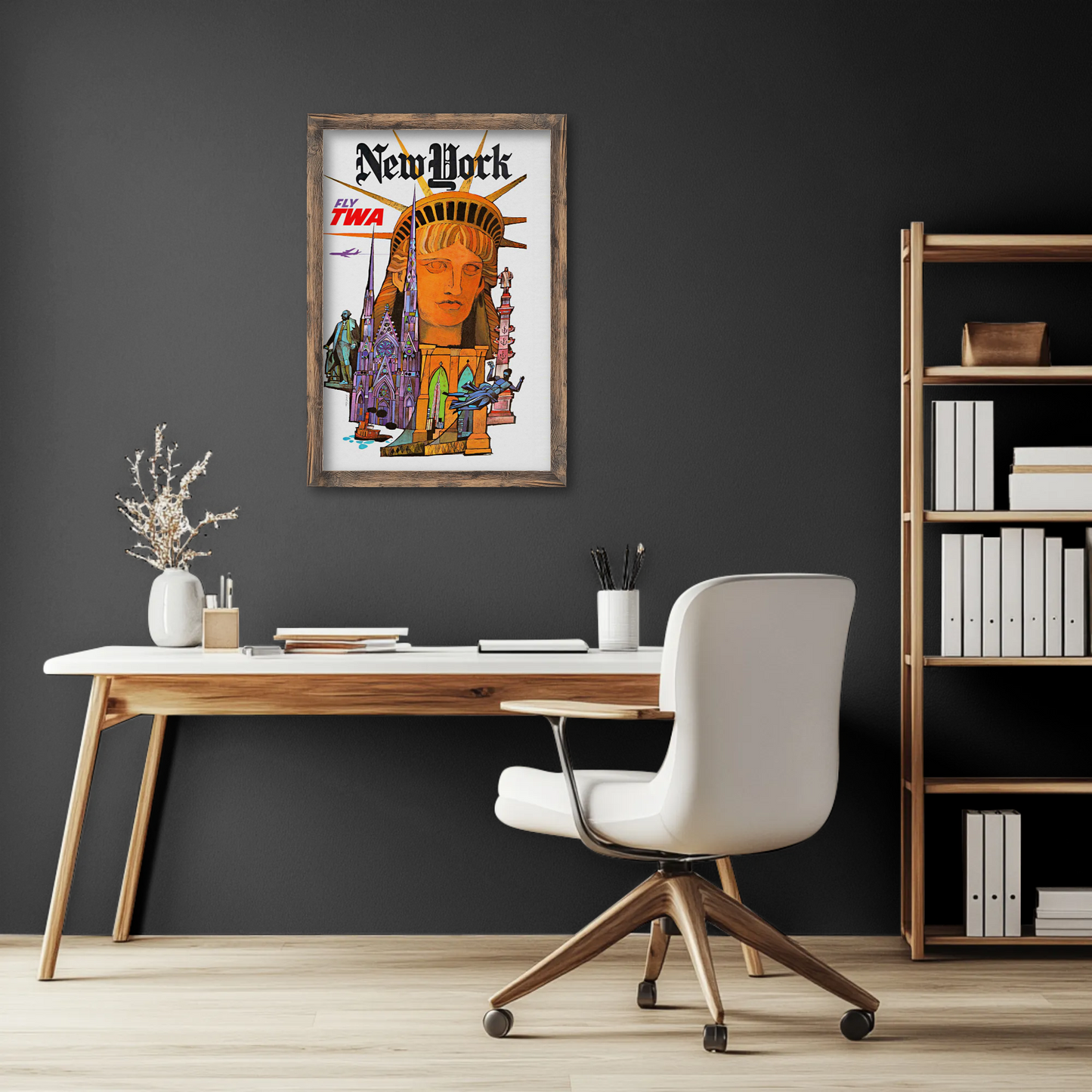 1960s “New York - Fly TWA” Vintage Style Air Travel Poster