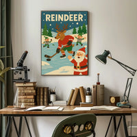 Festive Reindeer Ice Hockey Holiday Sports Poster