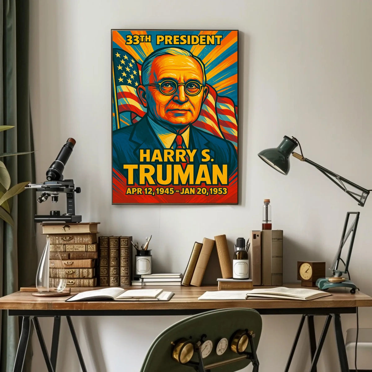 Harry S. Truman 33rd President of the United States Colorful Comic Book Style Poster