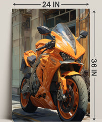 Vibrant Orange Motorcycle Poster PosterGoat