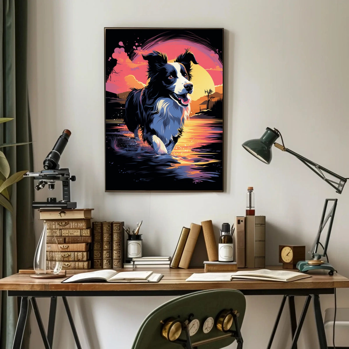 Fetching Border Collie Scenic Sunrise Dog Breed Poster