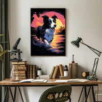 Fetching Border Collie Scenic Sunrise Dog Breed Poster