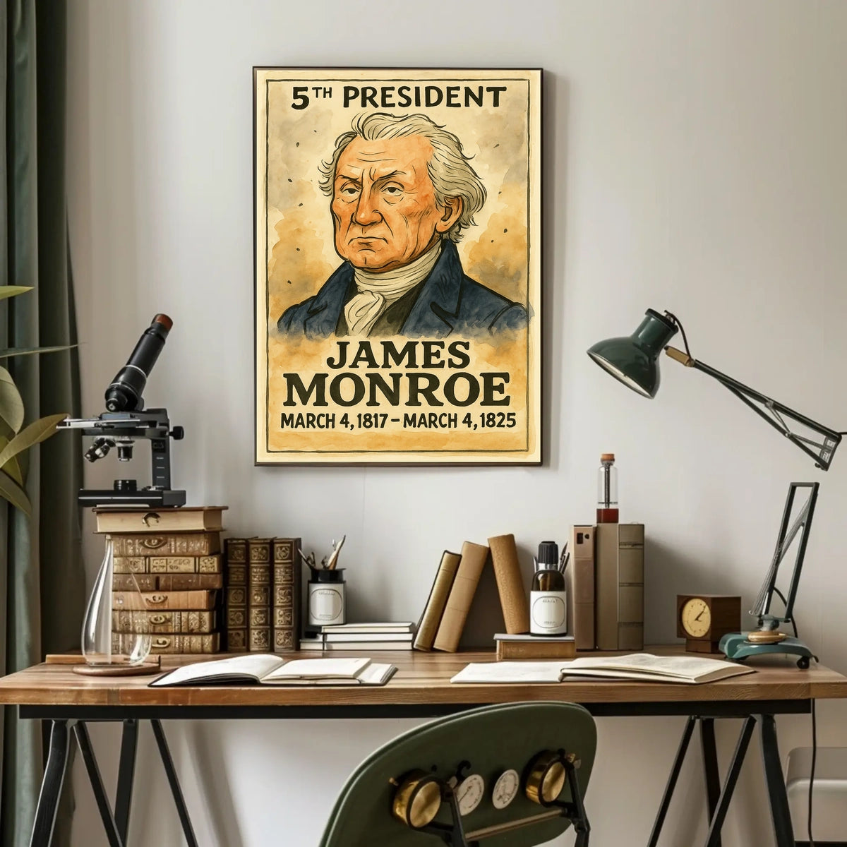 James Monroe 5th President of the United States Exaggerated Cartoon Sketch Poster