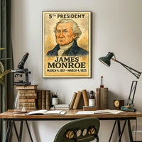 James Monroe 5th President of the United States Exaggerated Cartoon Sketch Poster