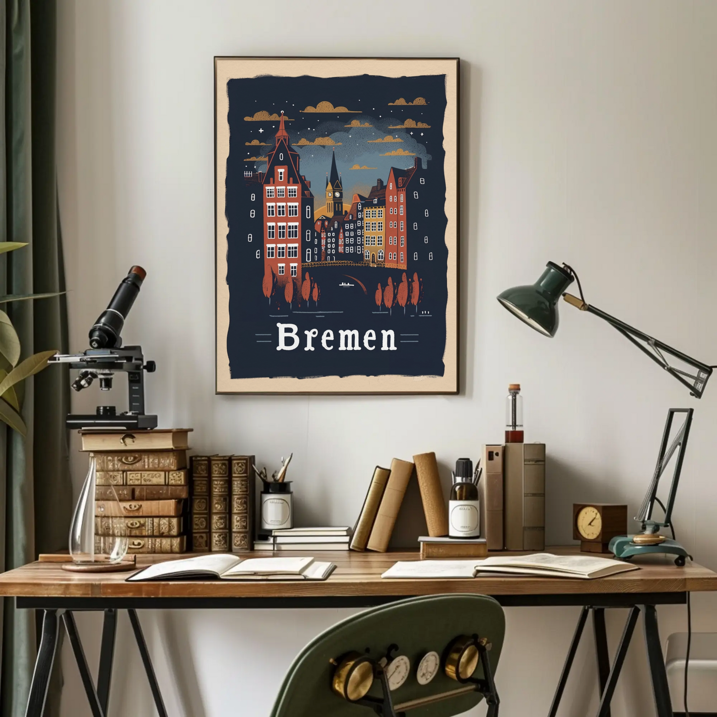 Bremen Skyline Night Scene Germany Travel Poster