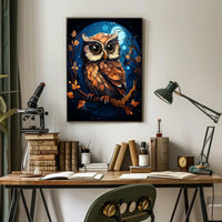 Moonlit Sentinel Owl Night Forest Digital Painting Poster