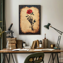 Skeletal Hand and Rose Artistic, Abstract, Pop Culture Poster