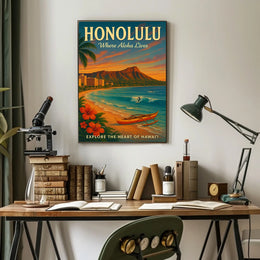 Honolulu Vintage Travel Poster Aloha Adventure Awaits