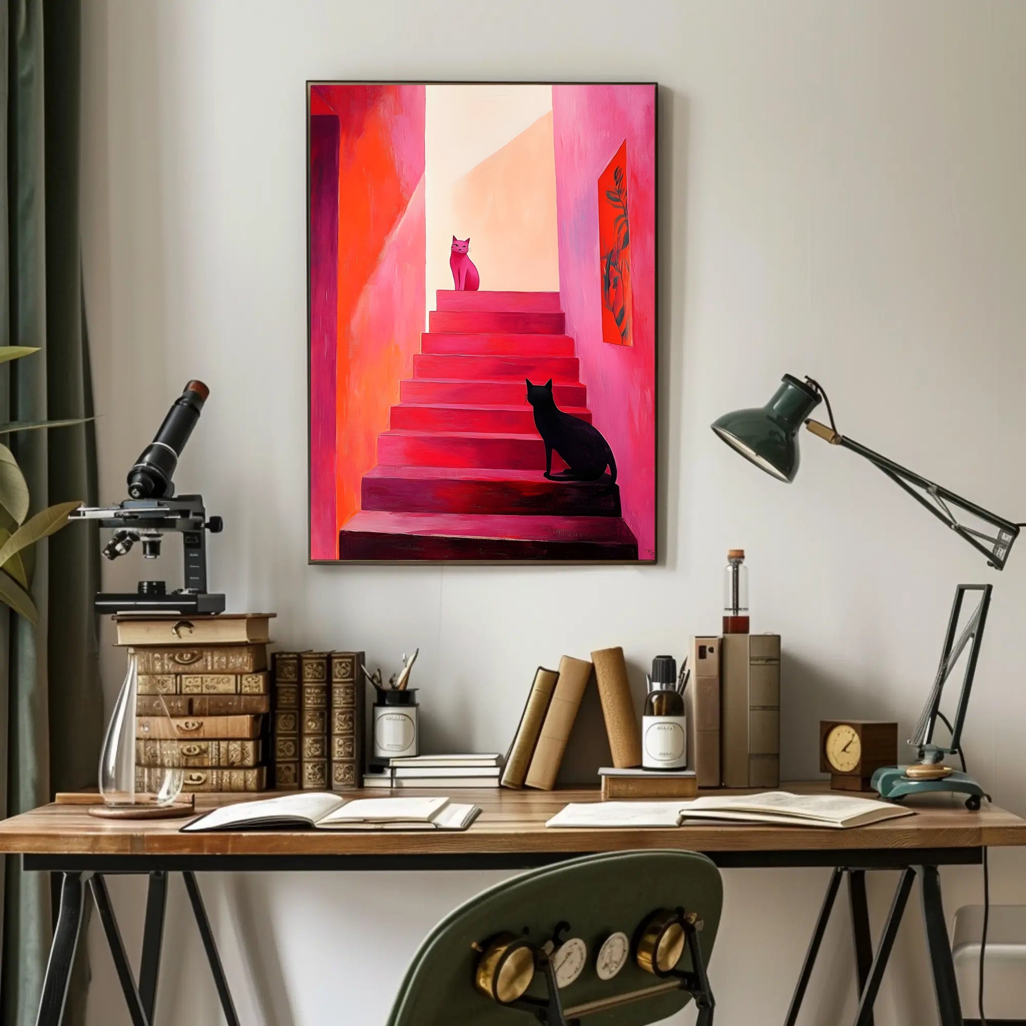 Stairway Cats Poster Charming Wall Art Print
