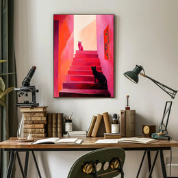 Stairway Cats Poster Charming Wall Art Print