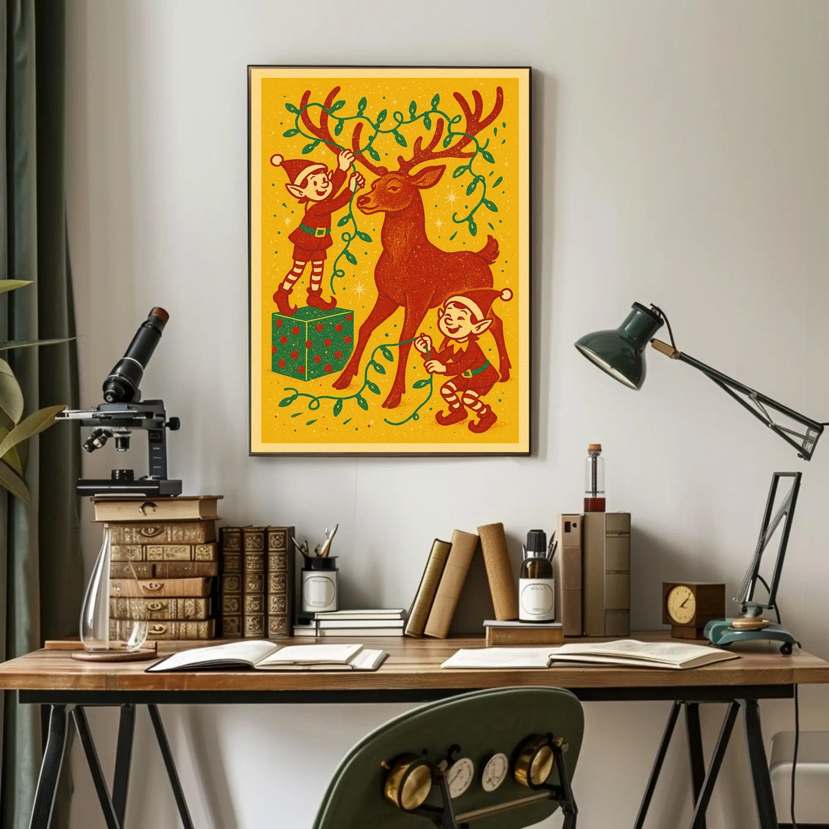 Festive Elves And Reindeer Poster