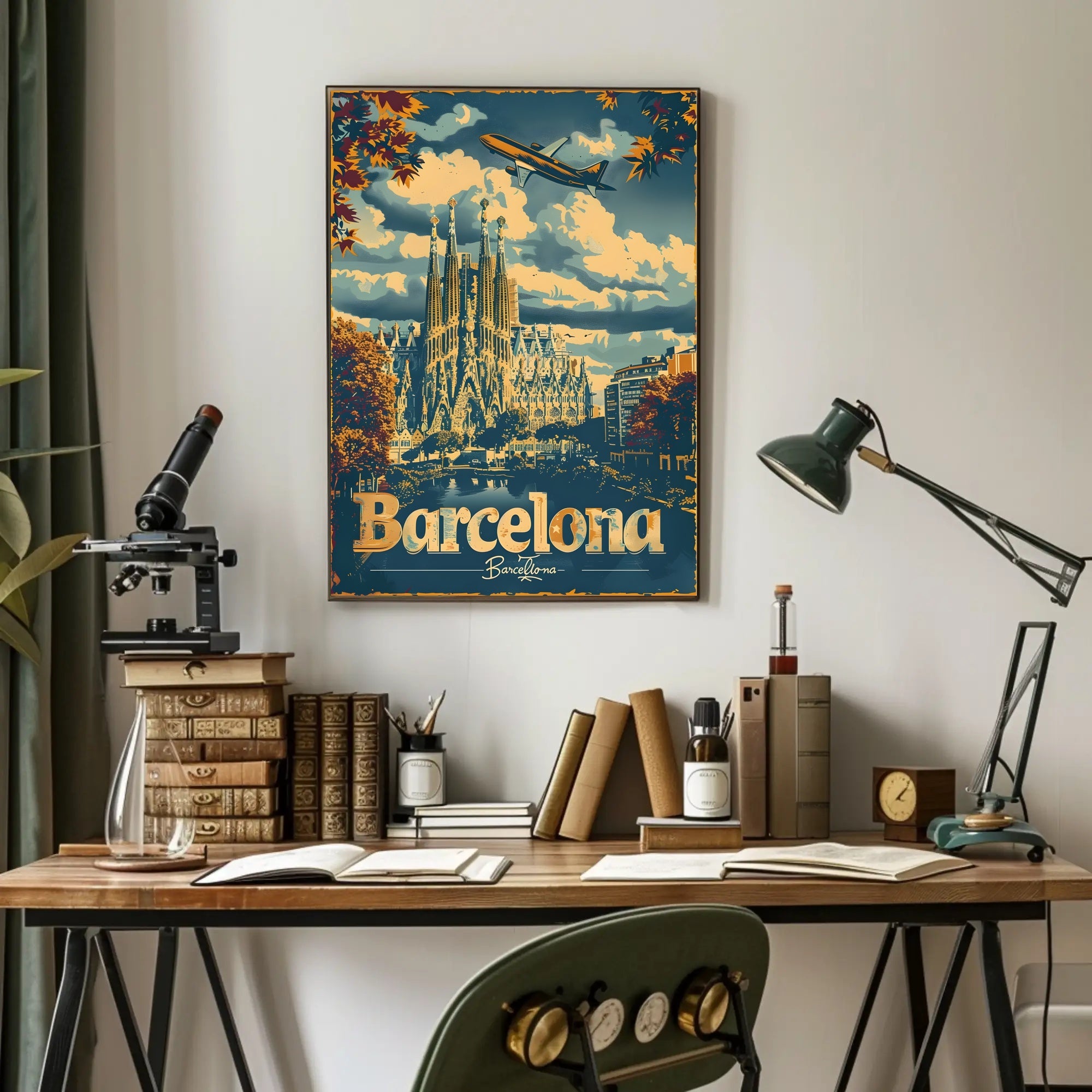 Barcelona Travel Poster Inspired by Retro Adventure and Exploration