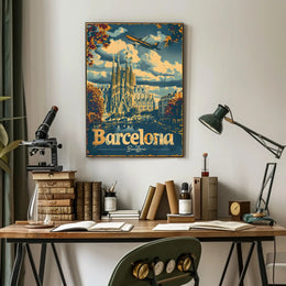 Barcelona Travel Poster Inspired by Retro Adventure and Exploration