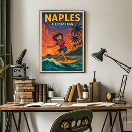 Naples Florida Surfing Poster Wall Art Coastal Decor
