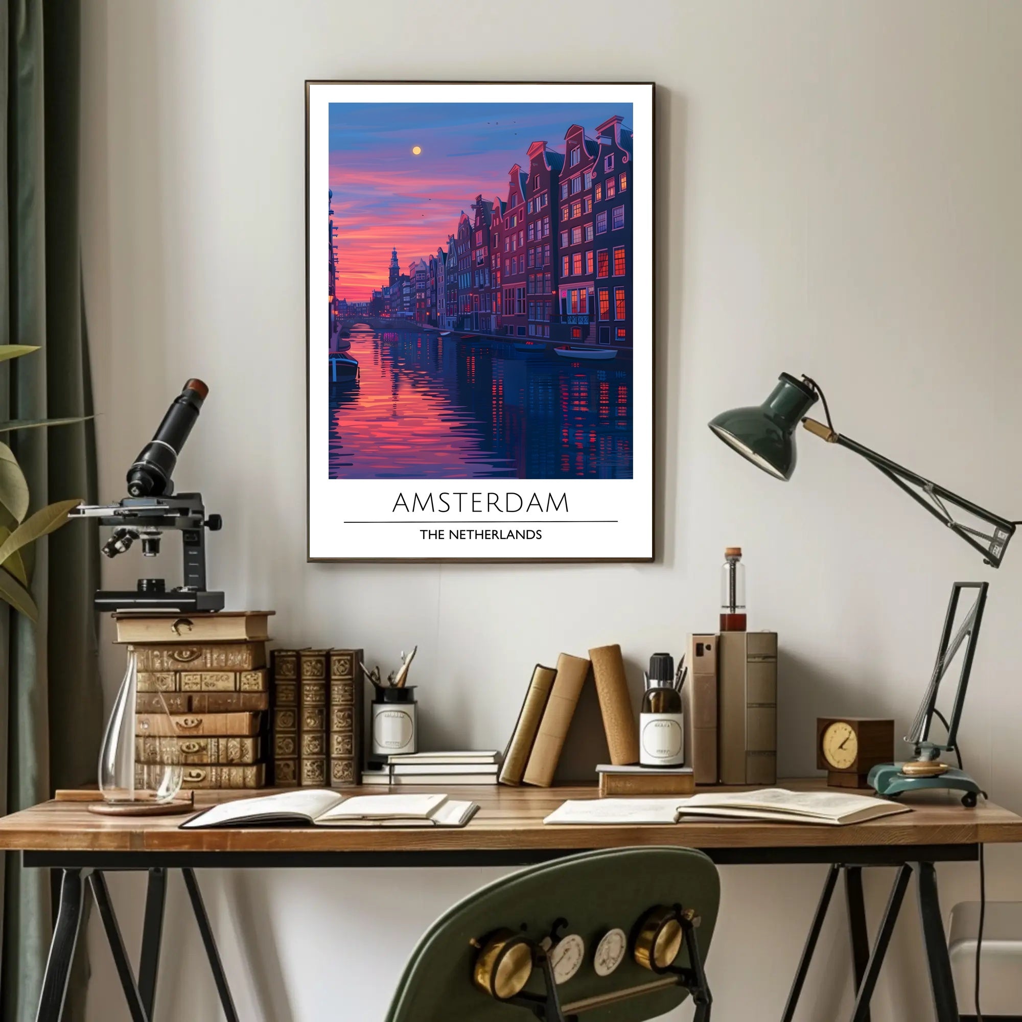 Amsterdam Evening Canal Scene: Urban or Cityscape Poster