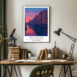 Amsterdam Evening Canal Scene: Urban or Cityscape Poster