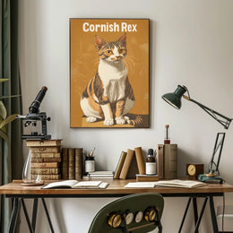 Cornish Rex Cat Portrait Digital Painting Wall Poster
