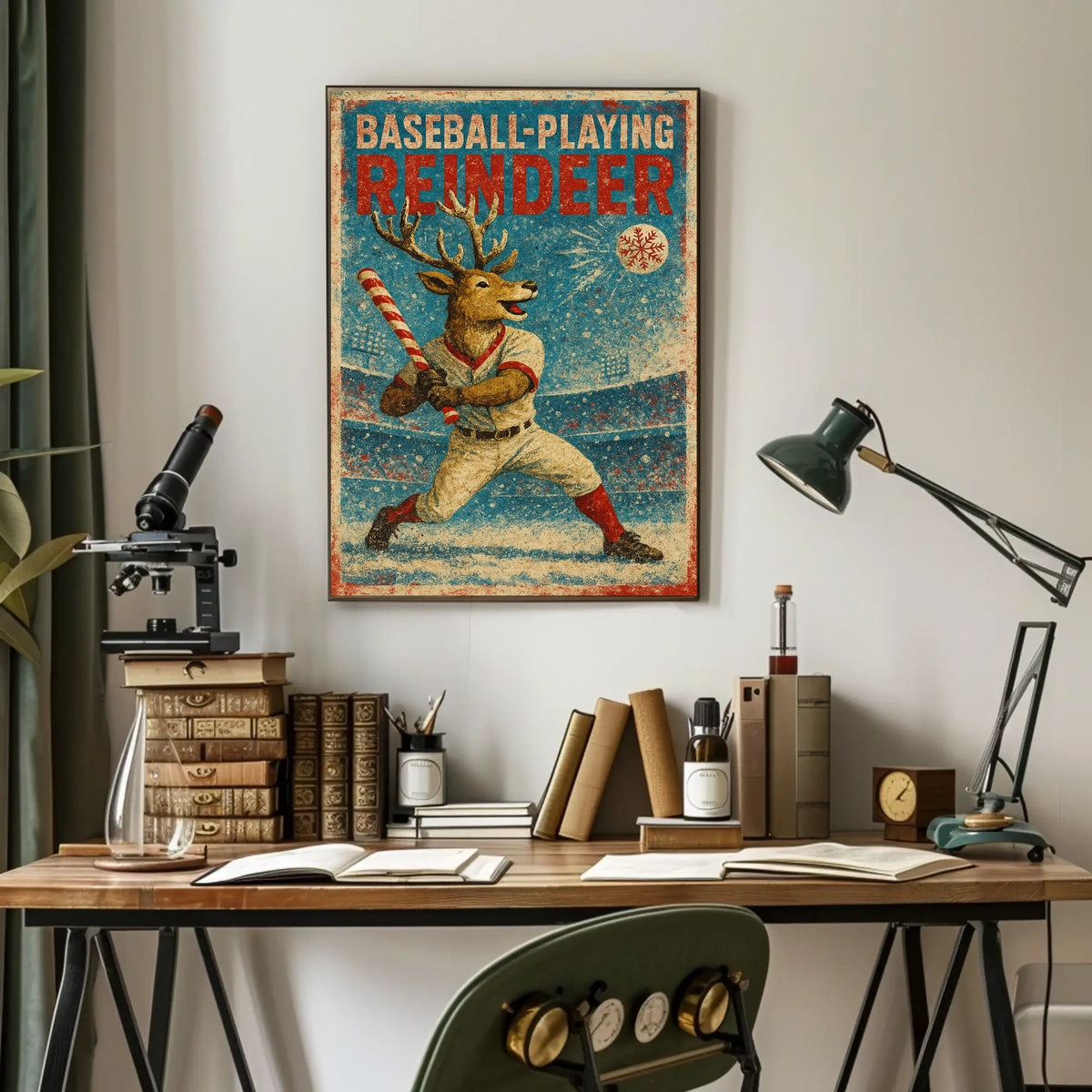 Baseball-Playing Reindeer Poster