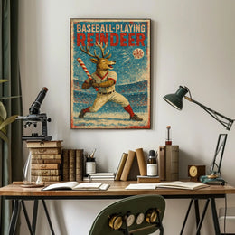 Baseball-Playing Reindeer Poster