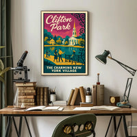 Clifton Park: Vintage Mid-Century New York Travel Poster