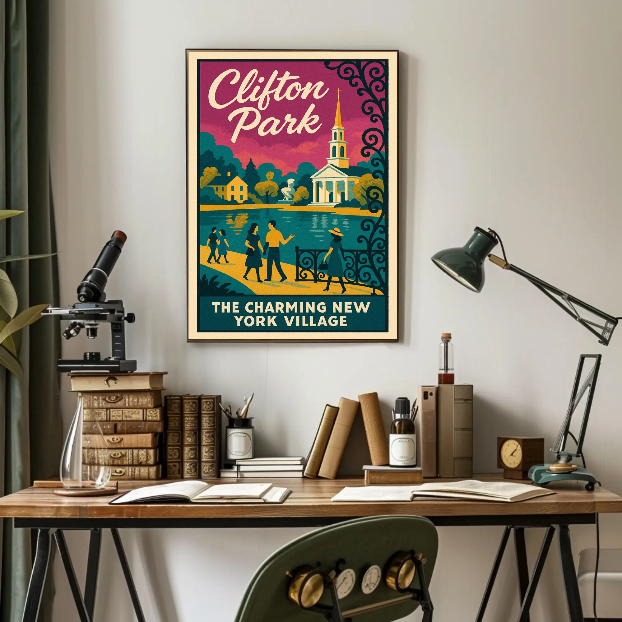 Clifton Park: Vintage Mid-Century New York Travel Poster