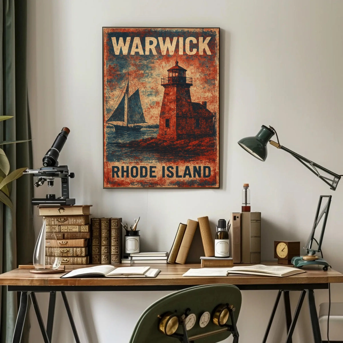 Vintage Maritime Lighthouse Rhode Island Nostalgic Poster
