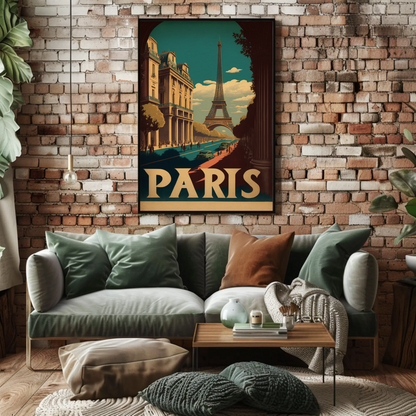 Paris Eiffel Tower Avenue Scene Vintage Travel Poster
