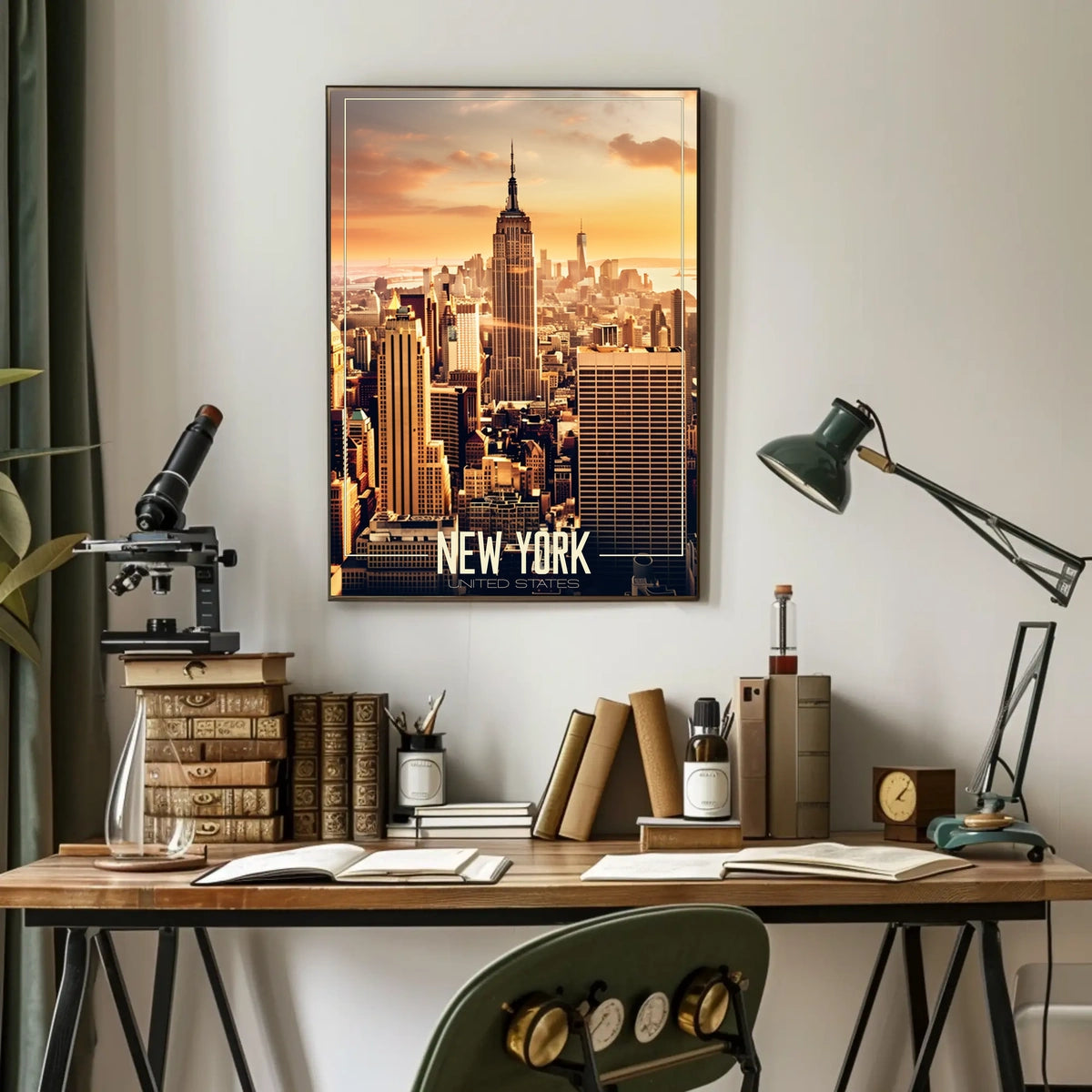 New York City Skyscrapers Sunset Poster Modern Wall Art
