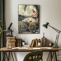 Bicycle With Daisy Basket By Riverside Under Willow Poster