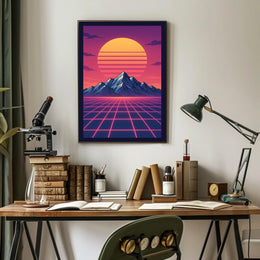 Retro-Futuristic Synthwave Landscape Art Futuristic Sci-Fi Poster