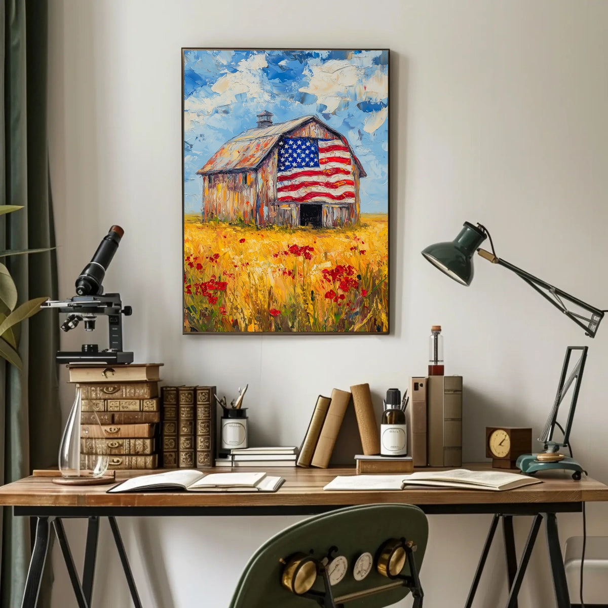 patriotic barn in the countryside Poster