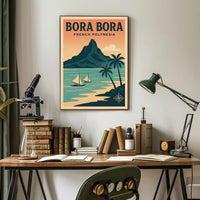 Bora Bora Vintage Travel Art, Tropical Paradise Travel Poster PosterGoat