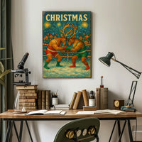 Festive Boxing Reindeer Christmas Whimsical Animal Poster