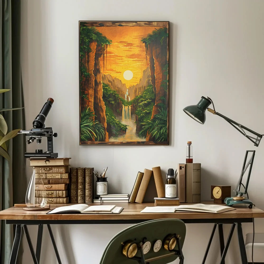 Majestic Waterfall Tropical Landscape Art Poster