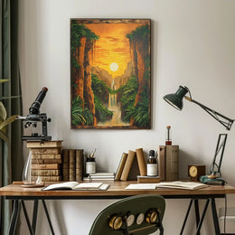 Majestic Waterfall Tropical Landscape Art Poster