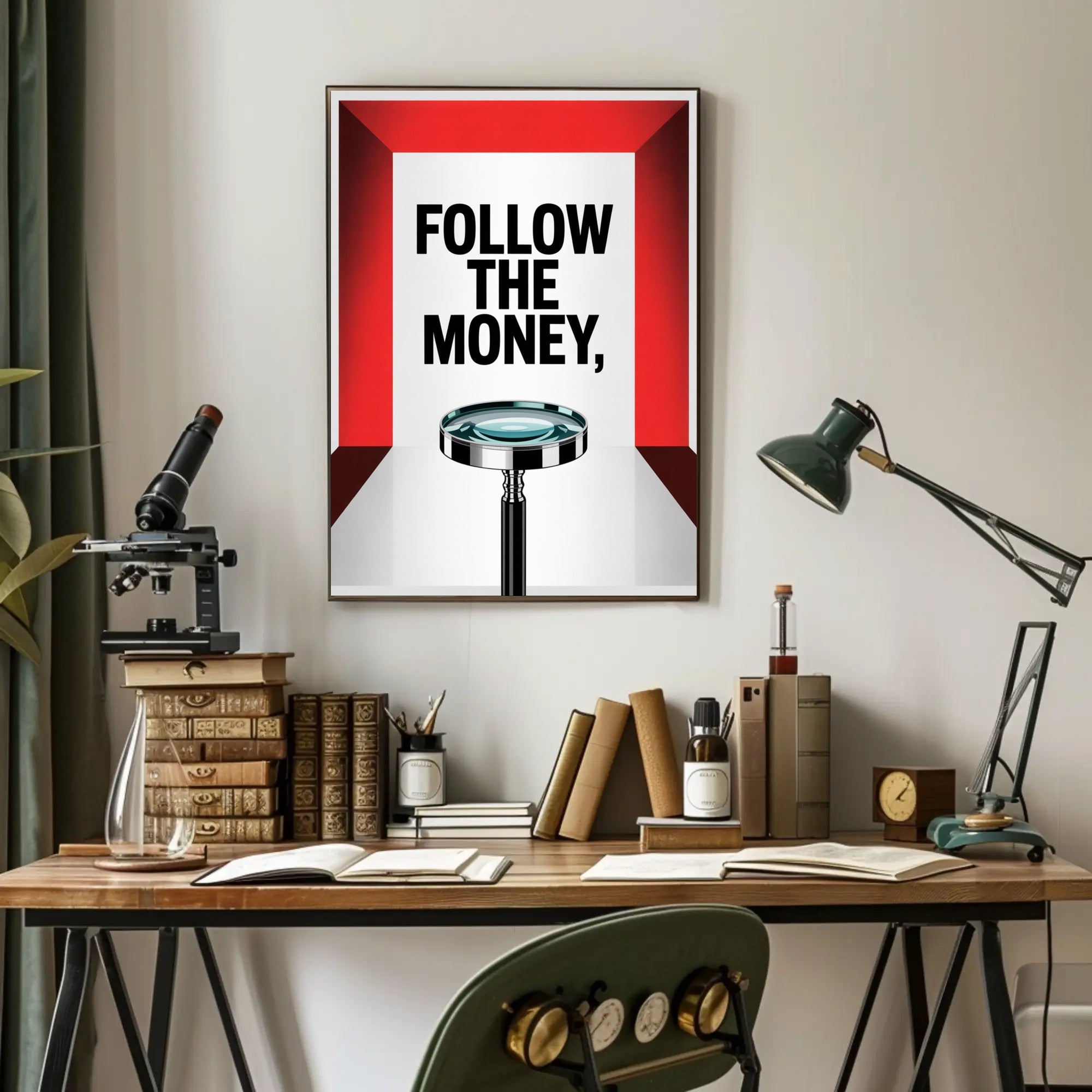FOLLOW THE MONEY financial investigation motivational or quote poster