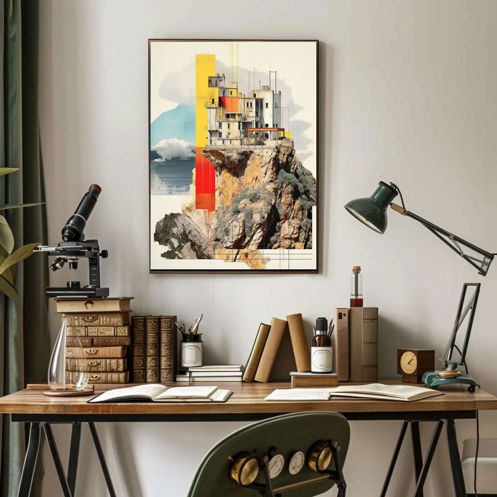 Modern Architecture on Cliff Artistic Abstract Poster