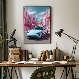 Futuristic Drive in a Surreal Landscape Poster PosterGoat