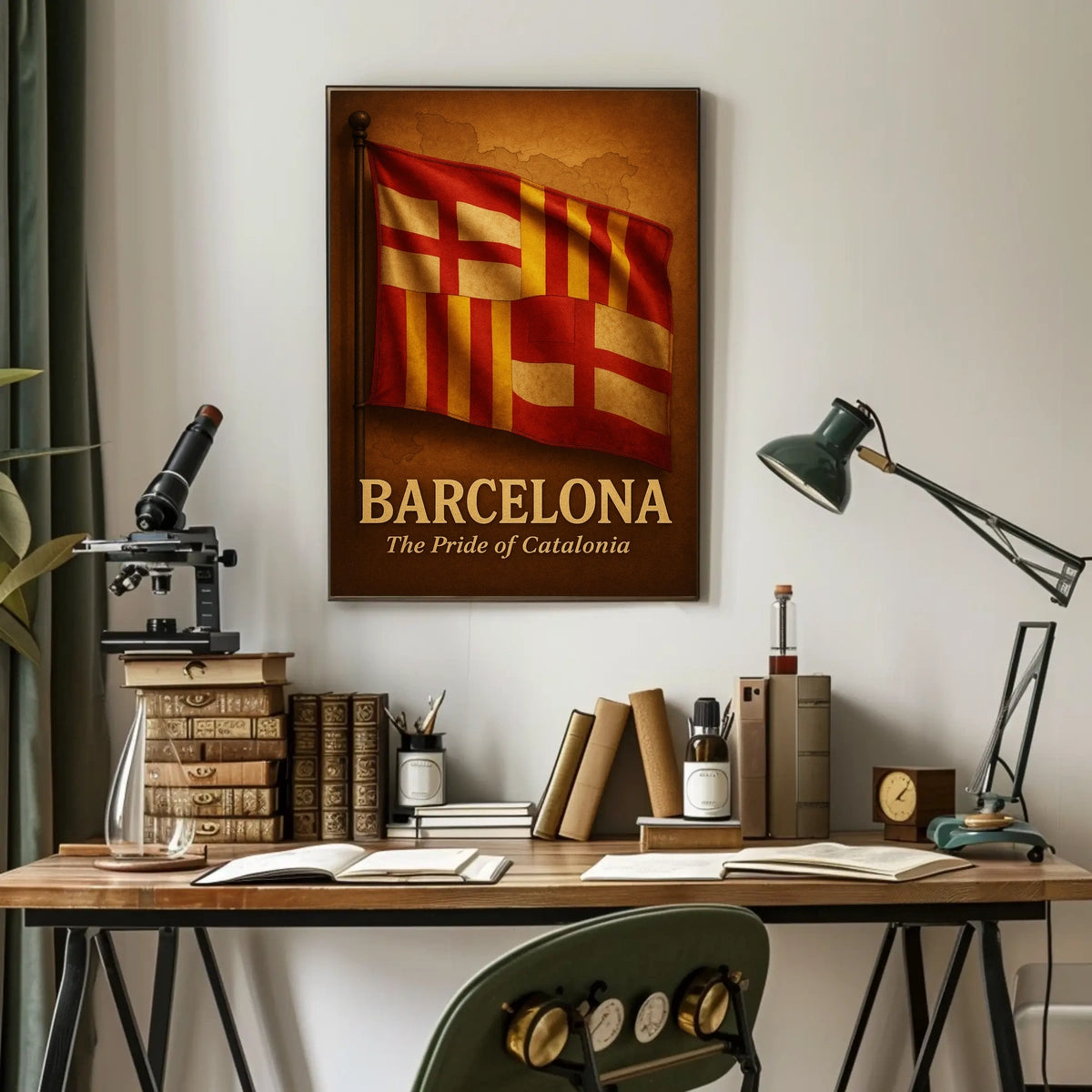 Barcelona and Catalonia Pride Flag Vintage Map Poster