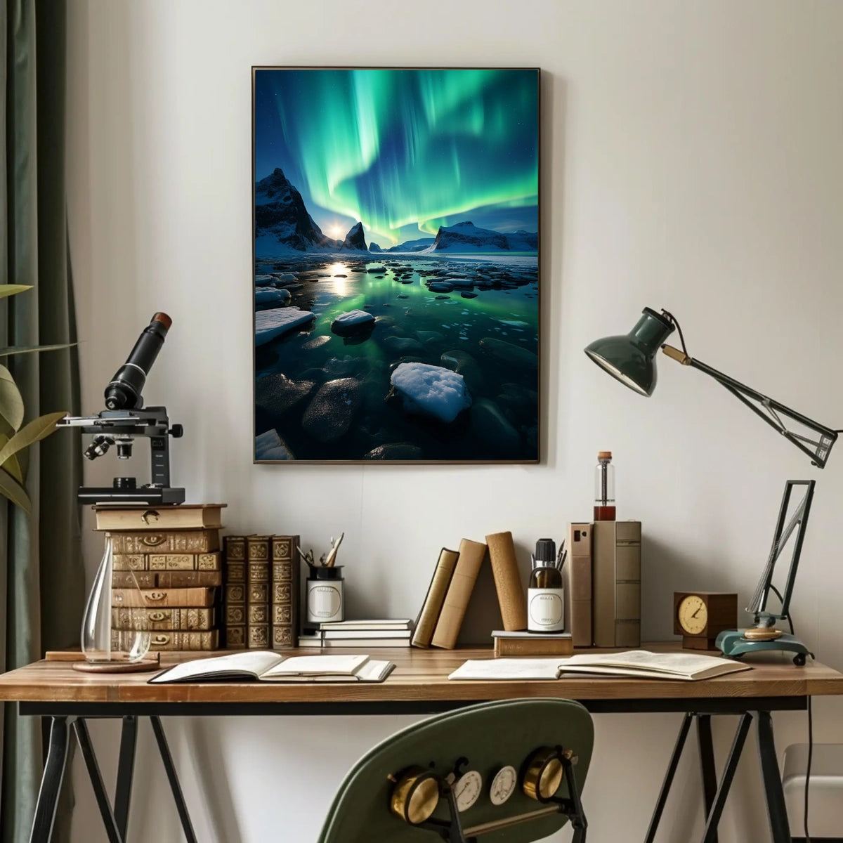 Aurora Borealis Over Icy Landscape Poster