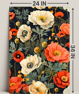 Lush Botanical Garden Scene with Poppies Artistic Poster
