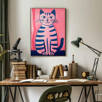 Pink Cat Poster Whimsical Art Print Wall Decor